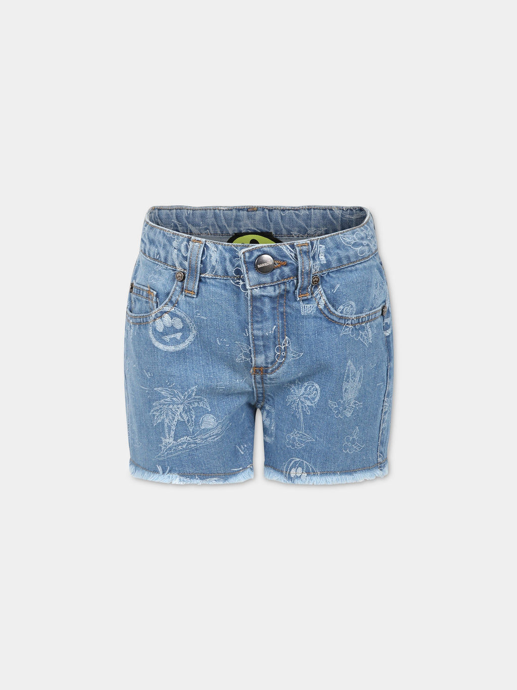 Light blue shorts for girl with logo and iconic smiley